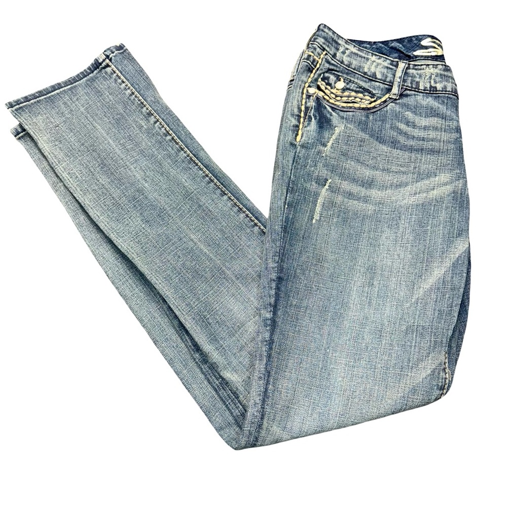 Seven7 Womens Straight Leg Jeans Size 12 Light Blue Denim Pocket Stitch Retro